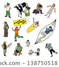 A set of various comical character poses, hand-drawn style illustration materials. 138750518