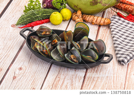 Fresh boiled mussels in the bowl Fresh boiled mussels in the bowl 138750818