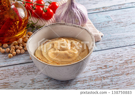 Organic homemade hummus creamy snack Organic homemade hummus creamy snack 138750883