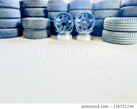 Garage scene during tire change season Garage scene during tire change season 138751146