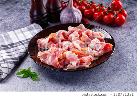 Raw uncooked pork bacon slice Raw uncooked pork bacon slice 138751351