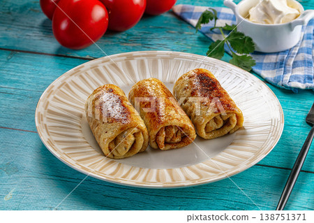 Stuffed homemade pancakes with meat Stuffed homemade pancakes with meat 138751371