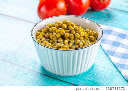 Canned green peas in the bowl 138751372