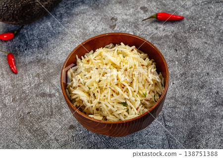 Aromatic Cumin Rice in a Bowl with Exotic Fruits and Vegetables Aromatic Cumin Rice in a Bowl with Exotic Fruits and Vegetables 138751388