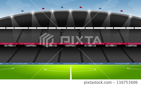Modern soccer stadium illustration with bright lighting Modern soccer stadium illustration with bright lighting 138751606