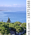 Picturesque view of turkey coast, Kusadasi, Audin, blue sea and mountain on horizon in mist. Calm water surface, background for traveling and vacation, Beautiful sea view, sea in sunny day. 138751688