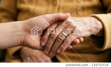 Close up of a young person holding the hand of...-插圖素材 [138752519 ...