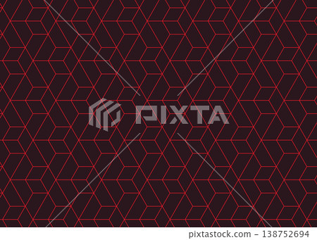 3D red and black lines cube and hexagon geometric pattern, japanese ornament kumiko texture background vector illustration 3D red and black lines cube and hexagon geometric pattern, japanese ornament kumiko texture background vector illustration 138752694