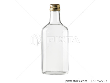 Clear isolated glass bottle with golden cap, 138752704