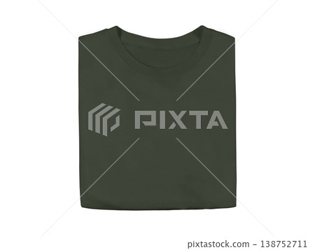 Heather Miltary Green colour blank fashion folded tee front mockup template Heather Miltary Green colour blank fashion folded tee front mockup template 138752711
