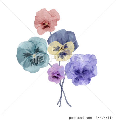 水彩三色堇花束 水彩三色堇花束 138753118