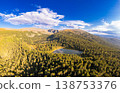 Aerial top view of Karakol lake. Seven cleanest mountains lakes at different altitudes, connected by rivers or streams. North-Chuisky Ridge. Bagatash Pass, Republic Gorny Altai, Siberia, Russia, Asia 138753376