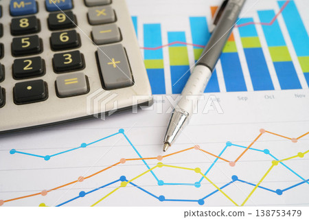 Calculator on chart graph paper. Finance, account, statistic, investment data economy, stock exchange business. Calculator on chart graph paper. Finance, account, statistic, investment data economy, stock exchange business. 138753479