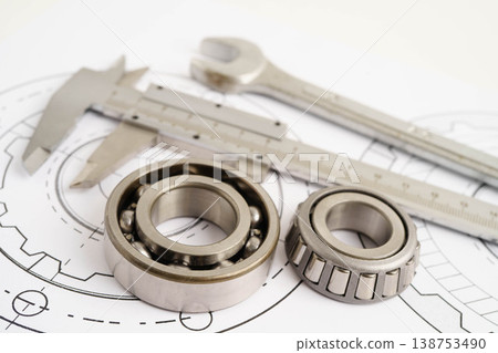 Engineering and precision tools with metal ball bering, mechanical industrial. Engineering and precision tools with metal ball bering, mechanical industrial. 138753490