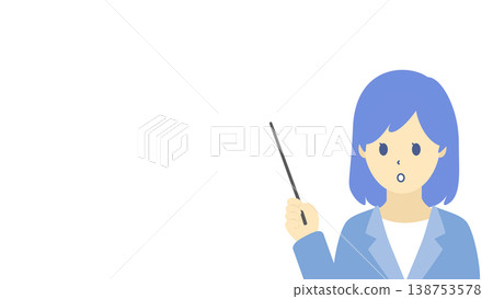 一幅描繪女商人手持指示棒的插圖(冷色調)。 一幅描繪女商人手持指示棒的插圖(冷色調)。 138753578