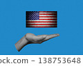 Hand Holding USA Flag for Independence Day, Creative Halftone Collage 138753648