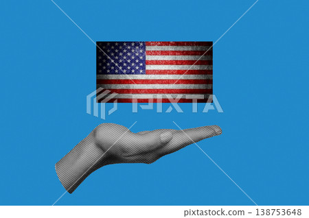 Hand Holding USA Flag for Independence Day, Creative Halftone Collage Hand Holding USA Flag for Independence Day, Creative Halftone Collage 138753648