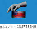 Hand Holding USA Flag for Independence Day, Creative Halftone Collage 138753649