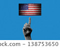Hand Holding USA Flag for Independence Day, Creative Halftone Collage 138753650