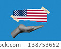 Hand Holding USA Flag for Independence Day, Creative Halftone Collage 138753652