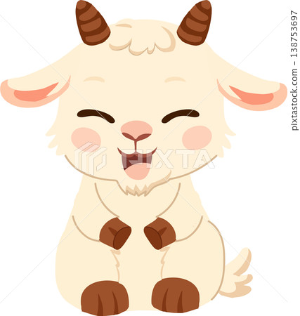 cute baby goat character smiling in soft pastel cartoon style for kids nursery or digital use 138753697