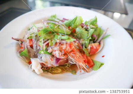 spicy salad or noodles salad, Thai spicy salad or vermicelli and seafood salad or vermicelli salad or grass noodles salad spicy salad or noodles salad, Thai spicy salad or vermicelli and seafood salad or vermicelli salad or grass noodles salad 138753951