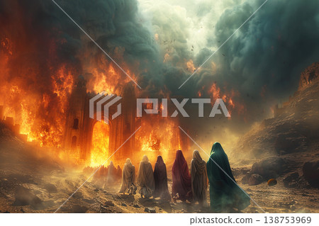 Fire hell hyena goes group of priests muslim imam christian monk priest hindu sadh sinners. 138753969