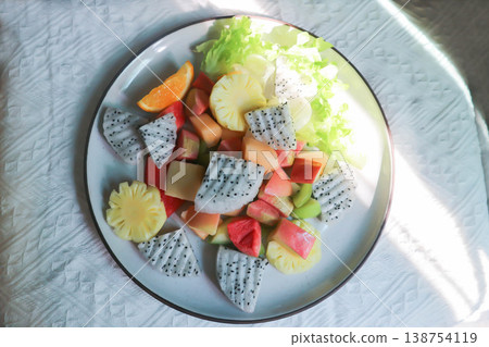 fruit salad or fruit and vegetable salad or dragon fruit , pineapple and apple salad fruit salad or fruit and vegetable salad or dragon fruit , pineapple and apple salad 138754119