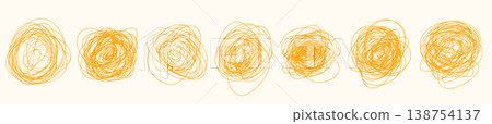 Yellow tangled abstract round vermicelli spaghetti shapes, Messy pasta design for banners, food packaging and backgrounds Yellow tangled abstract round vermicelli spaghetti shapes, Messy pasta design for banners, food packaging and backgrounds 138754137