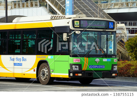 A close-up of a Toei bus (Isuzu Erga) waiting to depart at Tokyo Teleport Station. A close-up of a Toei bus (Isuzu Erga) waiting to depart at Tokyo Teleport Station. 138755115