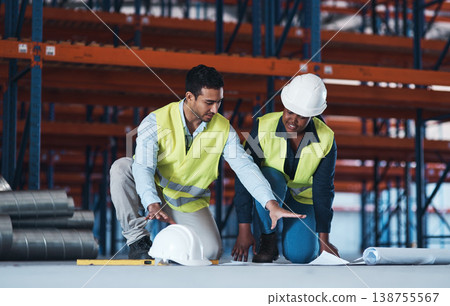 Team, people or architecture meeting with blueprint for design vision, building layout or update. Construction, architects or talking with floor plan on site for structural review, idea or compliance Team, people or architecture meeting with blueprint for design vision, building layout or update. Construction, architects or talking with floor plan on site for structural review, idea or compliance 138755567