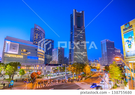 Yokohama, Japan, cityscape, April 11th. The first summer-like day...view of the bustling JR Sakuragicho Station area and Yokohama Landmark Tower. 138755680