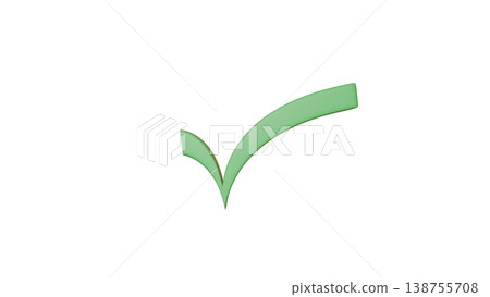 勾選圖標,綠色,3D渲染,批准標記,清晰背景。 勾選圖標,綠色,3D渲染,批准標記,清晰背景。 138755708
