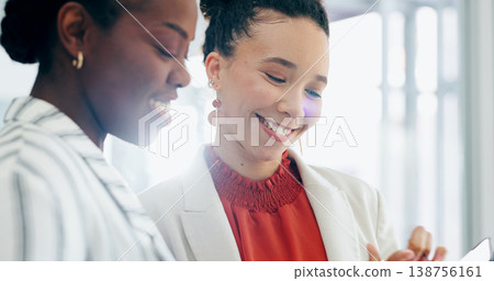 Business, colleagues and women or collaboration smile communication, planning or teaching together. Female people, work mentor and support for advice research or training, helping or happy discussion 138756161