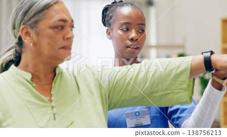 Nurse, old woman and rehabilitation with physical therapy, exercise and health with wellness, treatment and fitness. Office, stretching and physiotherapist with pensioner, elderly lady and healing Nurse, old woman and rehabilitation with physical therapy, exercise and health with wellness, treatment and fitness. Office, stretching and physiotherapist with pensioner, elderly lady and healing 138756213