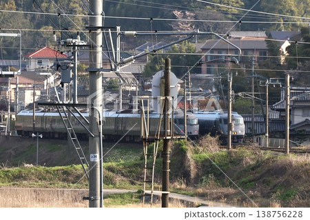 A rare sight: JR Kyushu 787 series limited express train passing each other. A rare sight: JR Kyushu 787 series limited express train passing each other. 138756228