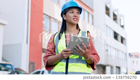 Construction worker, woman and tablet for inspection, project management and analysis of digital floor plan. Architect, engineering and paperless blueprint, checklist and assessment with contractor Construction worker, woman and tablet for inspection, project management and analysis of digital floor plan. Architect, engineering and paperless blueprint, checklist and assessment with contractor 138756270