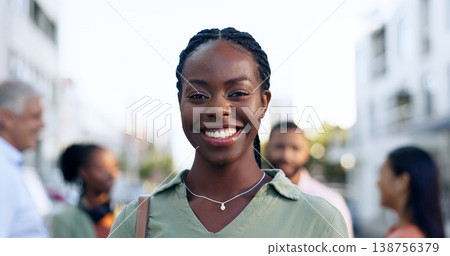 Portrait, outdoor and black woman with business, smile and career with agency, company and startup. Face, African person and employee in a city, team and blurry background with consultant and agent Portrait, outdoor and black woman with business, smile and career with agency, company and startup. Face, African person and employee in a city, team and blurry background with consultant and agent 138756379