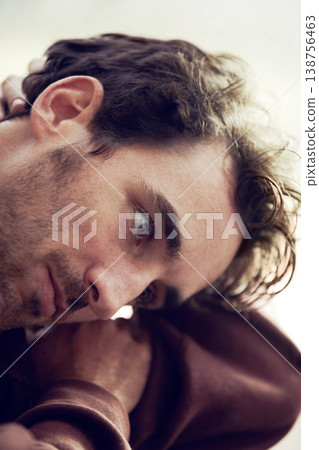 Man, sad or depressed with mental health and fatigue, stress or burnout with financial or life crisis, pain and anxiety. Emotion, thinking of abuse and trauma, bankruptcy or debt with depression Man, sad or depressed with mental health and fatigue, stress or burnout with financial or life crisis, pain and anxiety. Emotion, thinking of abuse and trauma, bankruptcy or debt with depression 138756463