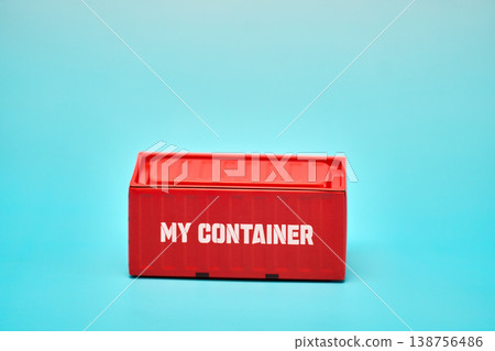 Red Shipping Container on Blue Background 138756486