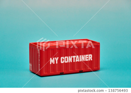 Red Shipping Container Isolated on Blue Background 138756493