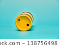 Yellow Cylinder on Blue Background - Minimalist Still Life 138756498
