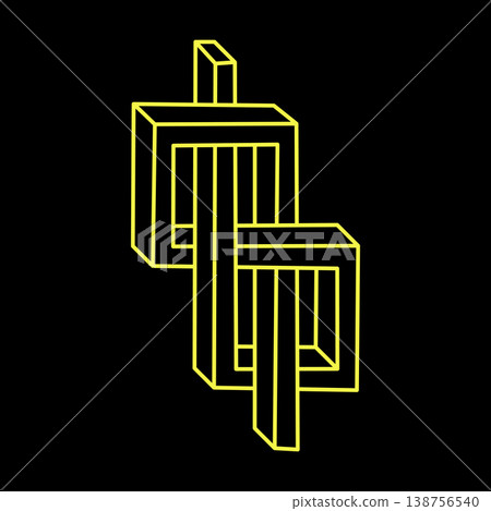 Impossible shapes, optical illusion, vector. Optical art object. Escher style. Geometric figures. Impossible shapes, optical illusion, vector. Optical art object. Escher style. Geometric figures. 138756540