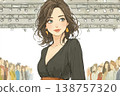 Miyu系列：一位年輕女模特兒在T台秀場上註視觀眾的插畫素材。 138757320
