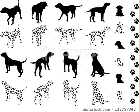 Dalmatian full body silhouette variations: Black & Spotted 138757348