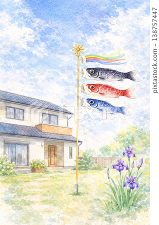 Children's Day Series: Carp streamers in the garden and a view of the house 138757447