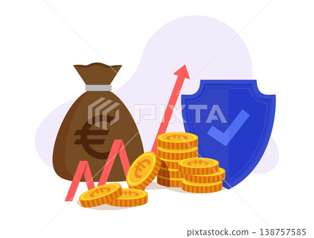 Financial Growth and Asset Protection with Euro Wealth Stock Illustration. 138757585