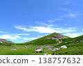 The alpine grasslands and hiking trails of Mt. Norikura spread out under a blue sky (Northern Alps) 138757632