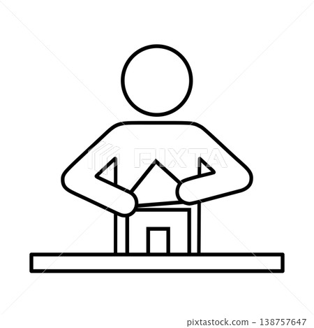 用積木搭建房子的人的線條圖標 138757647