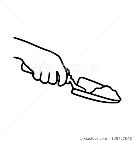 Line icon of a hand holding a gardening shovel 138757648